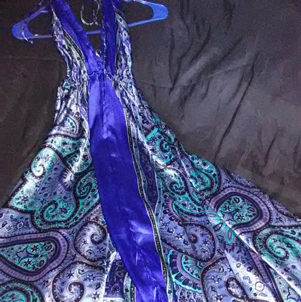 Sanchi Multi Color Blue Silk Dress One Size Fits A